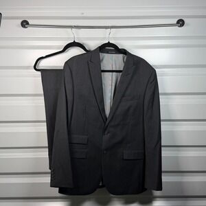 Egara Mens Slim Fit 2 Piece Suit 42R 36W Charcoal Gray Ticket Pocket Business